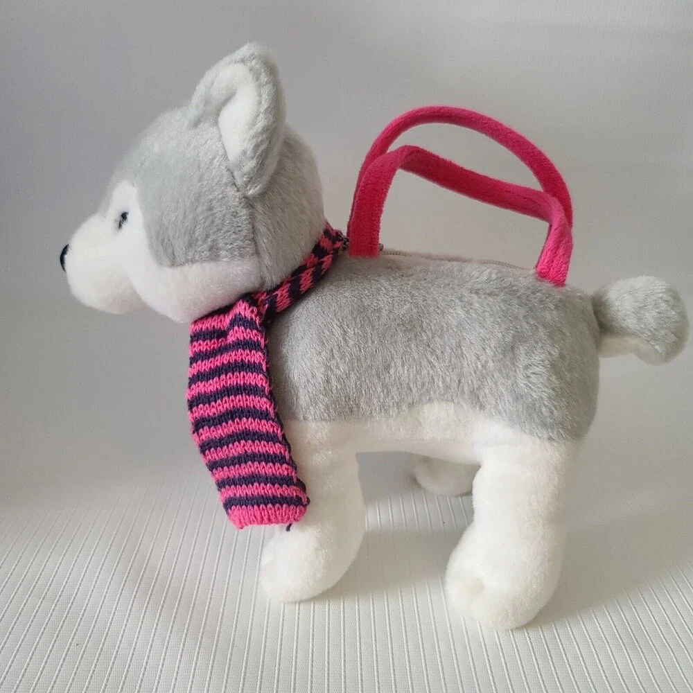 Husky with Scarf Girl Zippered Purse Carry Bag Embroidered Eyes